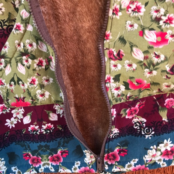 womens 2xl floral hoodie jacket zip up green burgundy blue fleece lined - Picture 9 of 11